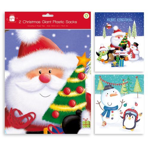 Christmas Giant Plastic Sacks 2 Pack Christmas Gift Bags & Boxes Giftmaker   