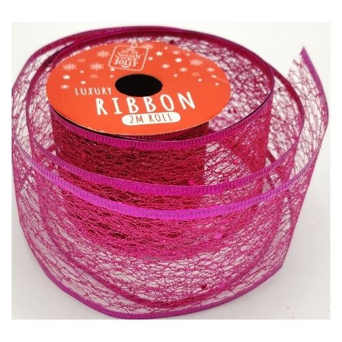 Christmas Gift Luxury Ribbon 2M Roll Assorted Designs Christmas Tags & Bows FabFinds Pink  