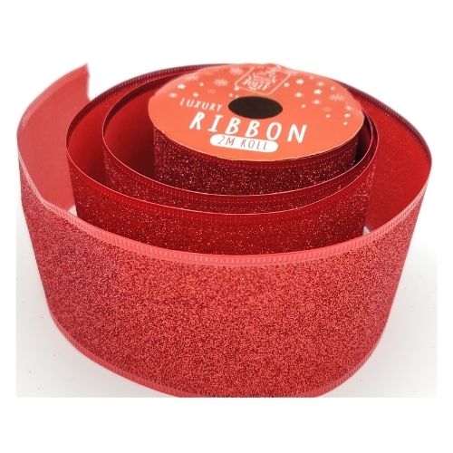 Christmas Gift Luxury Ribbon 2M Roll Assorted Designs Christmas Tags & Bows FabFinds Red  
