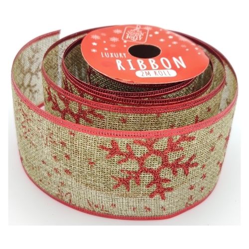 Christmas Gift Luxury Ribbon 2M Roll Assorted Designs Christmas Tags & Bows FabFinds Red & Jute  