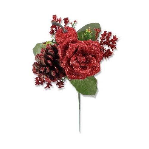 Christmas Glitter Rose Pick Decoration Assorted Colours Christmas Decoration FabFinds Red  