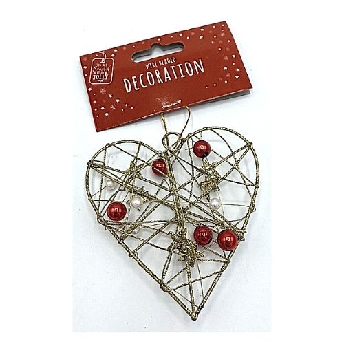 Glitter Wire Beaded Christmas Decoration Assorted Designs Christmas Baubles, Ornaments & Tinsel FabFinds Gold and Red Heart  