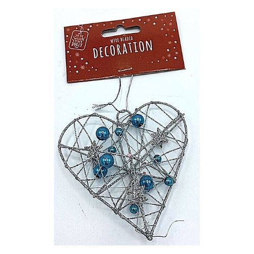 Glitter Wire Beaded Christmas Decoration Assorted Designs Christmas Baubles, Ornaments & Tinsel FabFinds Silver and Blue Heart  