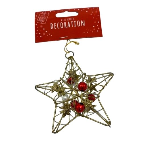 Glitter Wire Beaded Christmas Decoration Assorted Designs Christmas Baubles, Ornaments & Tinsel FabFinds Gold and Red Star  