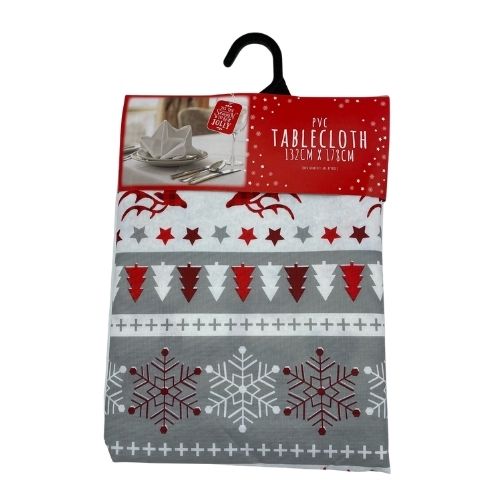 Christmas Grey & White Reindeer Wipeable PVC Tablecloth W 132cm x L 178cm Christmas Tableware FabFinds   