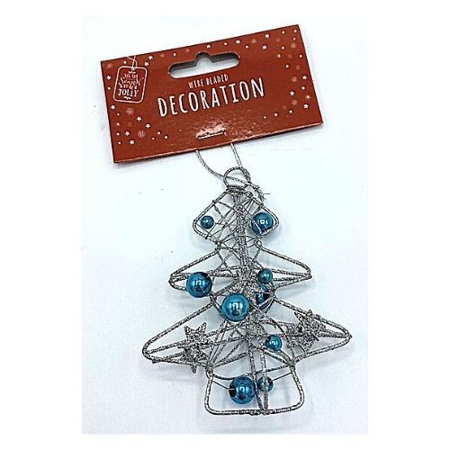 Glitter Wire Beaded Christmas Decoration Assorted Designs Christmas Baubles, Ornaments & Tinsel FabFinds Silver and Blue Xmas Tree  