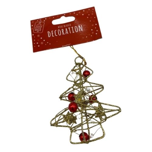 Glitter Wire Beaded Christmas Decoration Assorted Designs Christmas Baubles, Ornaments & Tinsel FabFinds Gold and Red Xmas Tree  