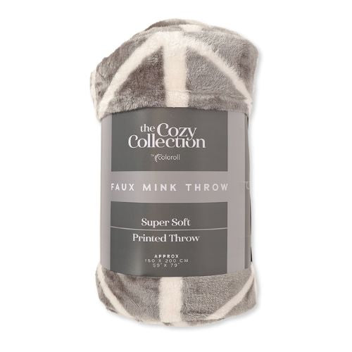 Coloroll Grey Geometric Faux Mink Throw 150cm x 200cm Throws & Blankets Coloroll   
