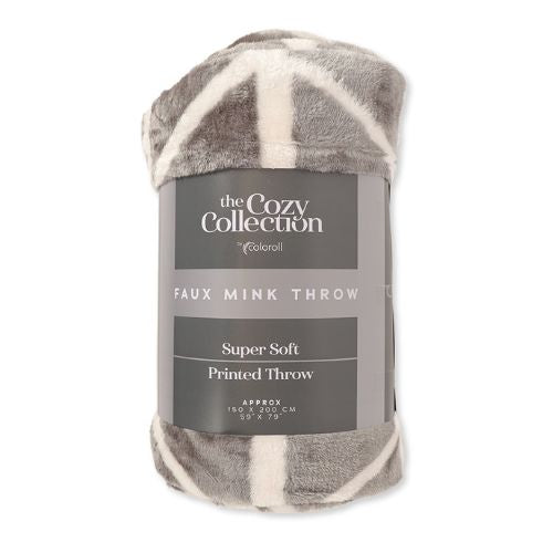 Coloroll Grey Geometric Faux Mink Throw 150cm x 200cm - FabFinds