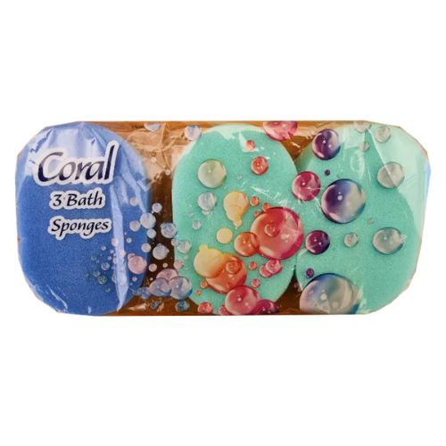 Coral Bath Sponges 3 Pk Assorted Colours Sponges, Mits & Face Cloths egl homecare   