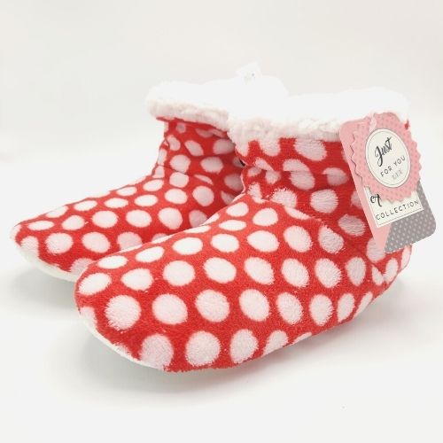 Ladies Cosy Short Boots Red and White Spotty Slippers FabFinds   