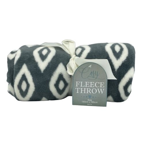 Cosy Fleece Throw Grey & White Pattern 130cm x 150cm Throws & Blankets FabFinds   