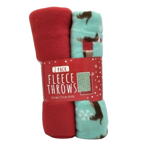 2 Pack Christmas Dog Pattern Fleece Throws 100cm x 150cm Christmas Cushions & Throws FabFinds   