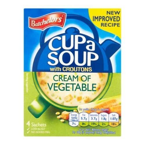 Batchelors Cream Of Vegetable Cup A Soup With Croutons 4 Pack Crisps, Snacks & Popcorn Batchelors   