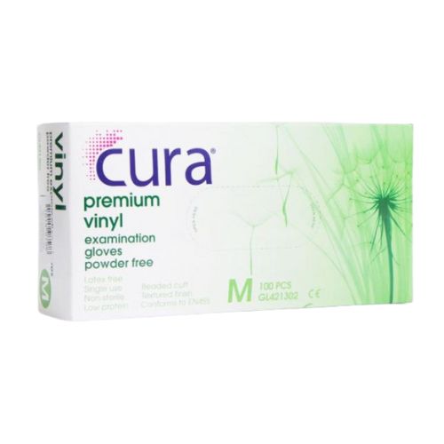 Cura Premium Vinyl Examination Powder Free Gloves M 100Pk Disposable Gloves Cura   