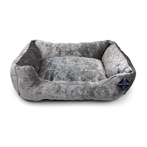Luxury Grey Velvet Large Square Pet Bed — FabFinds