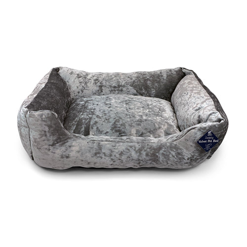 Luxury Grey Velvet Large Square Pet Bed Petcare The Pet Hut Medium  