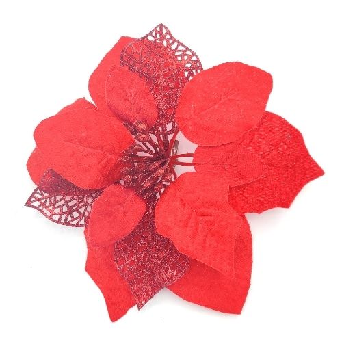 Decorative Poinsettia Clip 22cm Christmas Garlands, Wreaths & Floristry FabFinds Red  