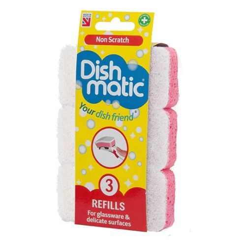 Dishmatic Pink Non Scratch Sponge Refills x 3 Cloths, Sponges & Scourers Dishmatic   