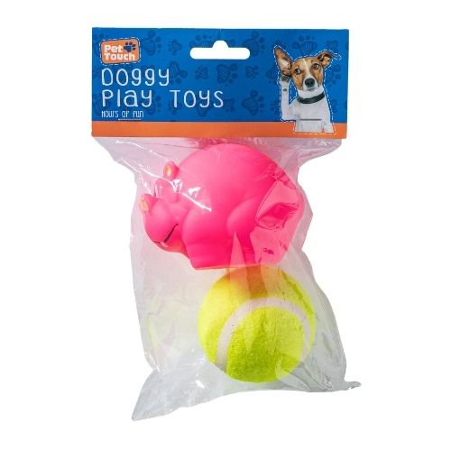 Assorted Colours Pet Touch Squeaky Hippo With Ball Toy Dog Toys Pet Touch Pink  