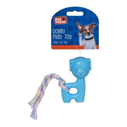 Pet Touch Pastel Animal Squeaky Puppy Toy With Rope Dog Toys Pet Touch Blue  