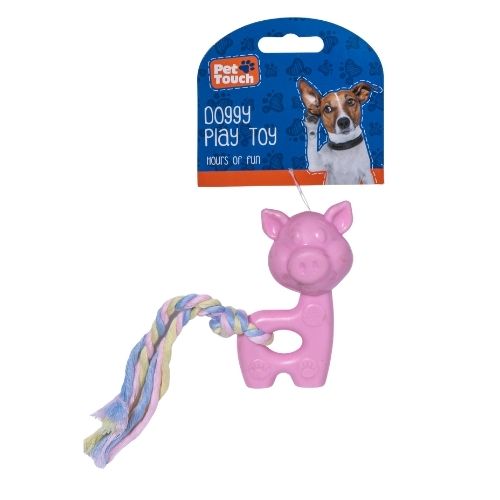 Pet Touch Pastel Animal Squeaky Puppy Toy With Rope Dog Toys Pet Touch Pink  