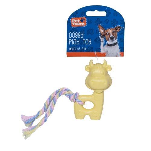 Pet Touch Pastel Animal Squeaky Puppy Toy With Rope Dog Toys Pet Touch Yellow  