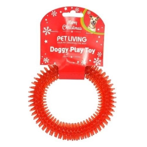 Pet Living Glitter Ring Doggy Play Toy Christmas Gifts for Dogs Pet Living Red  