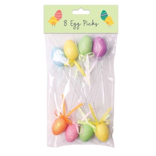 Easter Sparkly Egg Picks 8 Pack 20cm Easter Gifts & Decorations tallon   