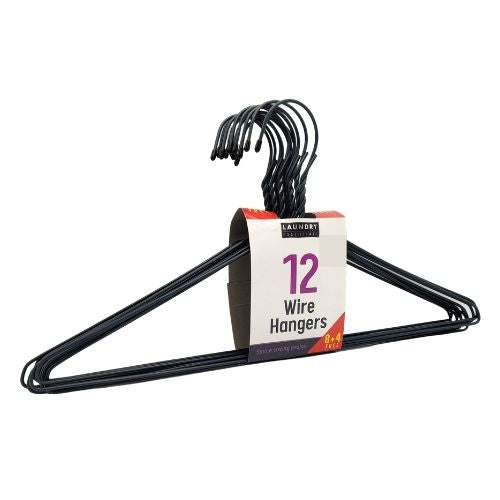 Laundry Essentials Coloured Wire Hangers Pack Of 12 Storage Accessories Laundry Essentials Black  
