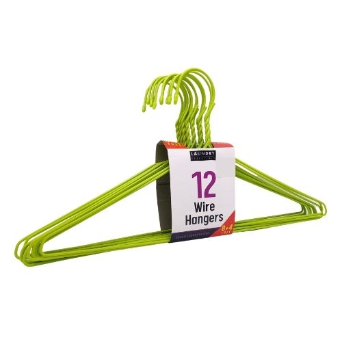 Laundry Essentials Coloured Wire Hangers Pack Of 12 Storage Accessories Laundry Essentials Green  