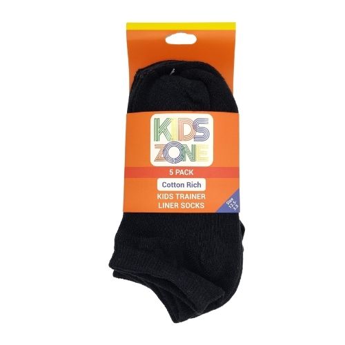 Kids Zone Trainer Socks Cotton Rich 5 Pairs Socks Kids Zone Black  