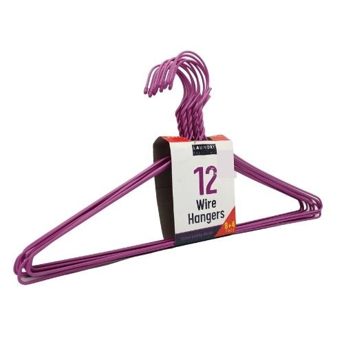 Laundry Essentials Coloured Wire Hangers Pack Of 12 Storage Accessories Laundry Essentials Purple  