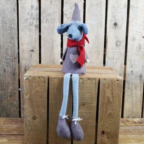 Fabric Mouse in Grey Clothing with Dangly Legs Christmas Decorations The Satchville Gift Company   