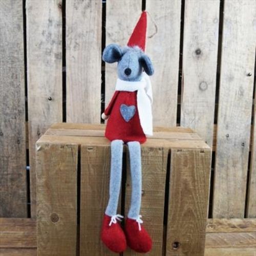 Fabric Mouse in Red Clothing with Dangly Legs Christmas Decorations The Satchville Gift Company   