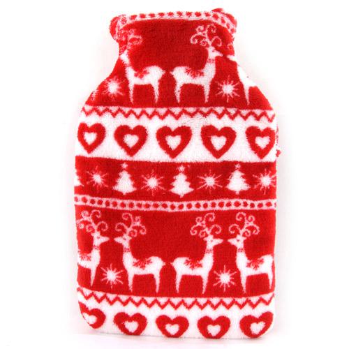 Red Fair isle Print Fleece Hot Water Bottle 1Litre — FabFinds