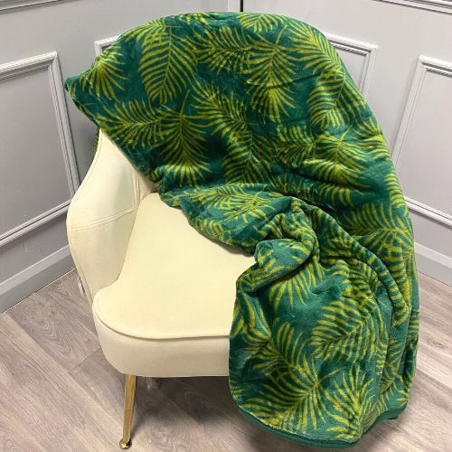 Coloroll Green Fern Print Faux Mink Throw 150cm x 200cm Throws & Blankets Coloroll   