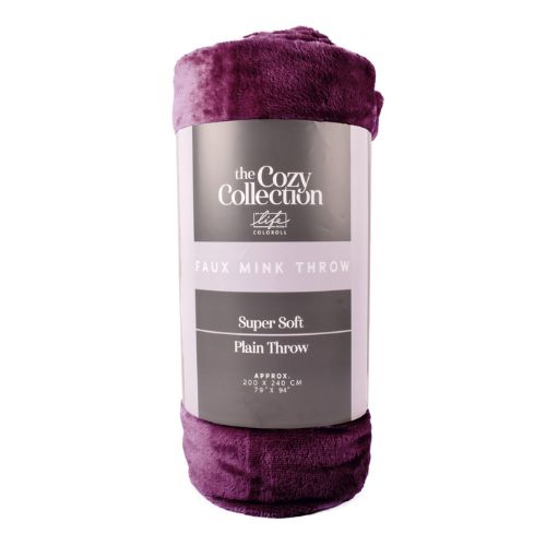 Coloroll Faux Mink Throw 150cm x 200cm Assorted Colours Throws & Blankets Coloroll Plum  