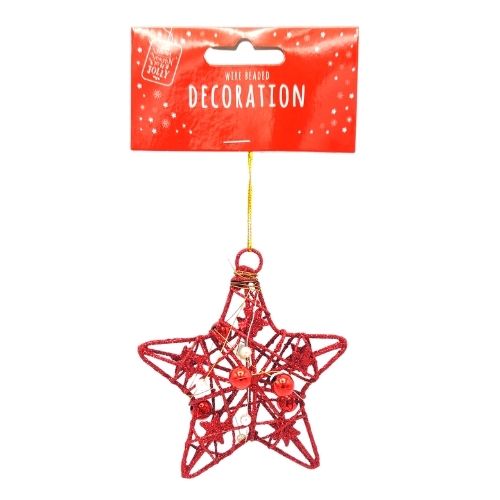 Glitter Wire Beaded Christmas Decoration Assorted Designs Christmas Baubles, Ornaments & Tinsel FabFinds Red and White Star  