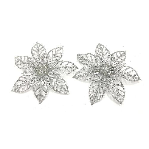 Festive Flower Decorative Clips 2 Pack Christmas Baubles, Ornaments & Tinsel FabFinds Silver  