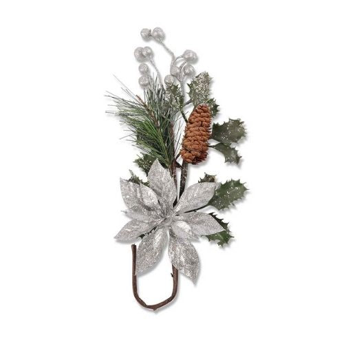 Decorative Glitter Flower & Pinecone Pick Christmas Garlands, Wreaths & Floristry FabFinds Silver  