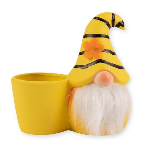Fluffy Beard Yellow Gnome Plant Pot 14cm Garden Ornaments for the love of gardening   
