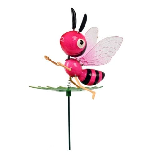 Wobbly Bee Stake Garden Decoration Assorted Colours Garden Decor FabFinds Pink  