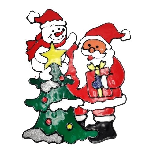 Giant Gel Festive Window Sticker Christmas Festive Decorations FabFinds Santa & Snowman  
