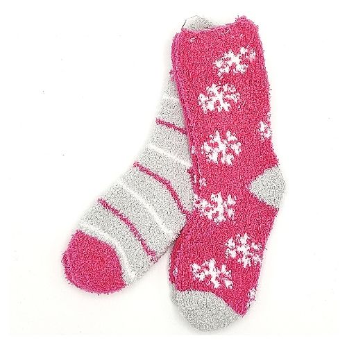 Christmas Pink Snowflake Kids Cosy Socks 2 Pack Kids Snuggle Socks FabFinds   