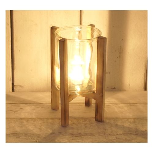 Glass Lantern with Wooden Frame 26cm Lanterns The Satchville Gift Company   
