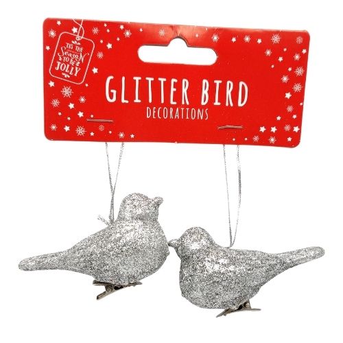 Glitter Bird Christmas Decorations Christmas Baubles, Ornaments & Tinsel FabFinds Silver  