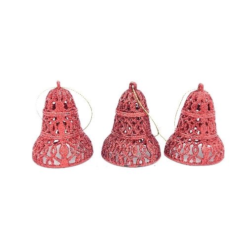 Glitter Bell Christmas Decorations 3 Pk Assorted Colours Christmas Baubles, Ornaments & Tinsel FabFinds Red  