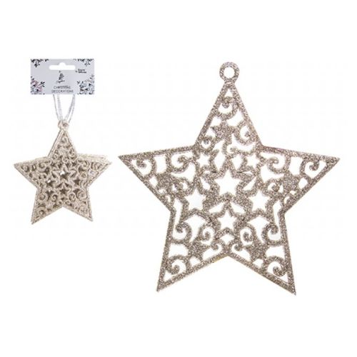 Glitter Star Hanging Christmas Decorations 6 Pack Assorted Colours Christmas Decorations Snow White Gold  