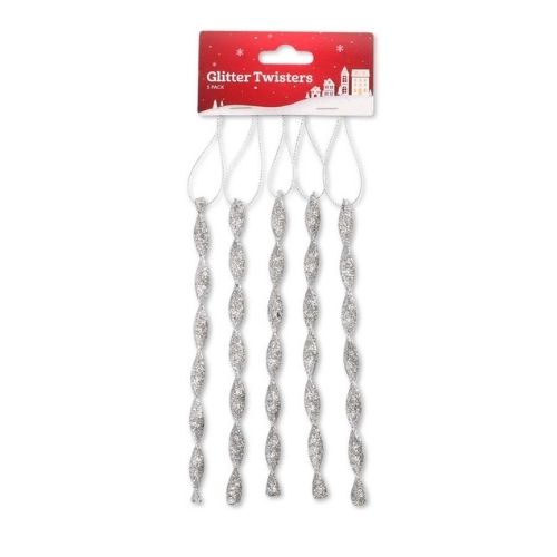 Glitter Twisters Christmas Decorations Assorted Colours 5Pk Christmas Decorations FabFinds Silver  